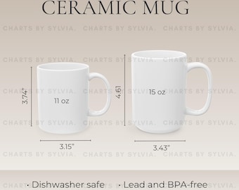White Coffee Mug Size Chart, 11 oz & 15 oz Mug Mockup, 11 oz and 15 oz Mug Size Chart, Printify Mug Measurements PNG, POD Mug Dimensions