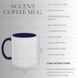Navy Two Tone Coffee Mug Size Chart, 11oz Mug Mockup, Printify Mug Size Chart, Mug Size Guide, Accent Coffee Mug Size Chart, Sizing Guide