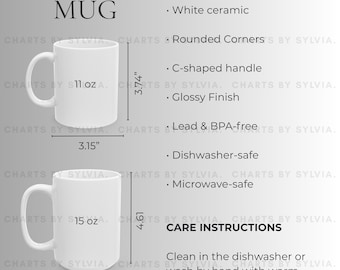 White Coffee Mug Size Chart, 11 oz & 15 oz Mug Mockup, 11 oz and 15 oz Mug Size Chart, Printify Mug Dimensions PNG, POD Seller Resources