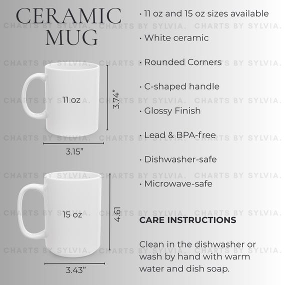 White Coffee Mug Size Chart, 11 Oz & 15 Oz Mug Mockup, 11 Oz and 15 Oz Mug  Size Chart, Printify Mug Dimensions PNG, POD Seller Resources - Etsy Canada