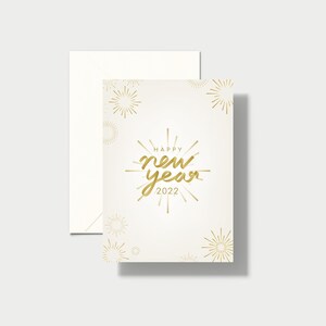Juego de tarjetas de Feliz Año Nuevo / Juego de tarjetas de felicitación 2022 / Conjunto de tarjetas mínimas y simples / Color beige y blanco