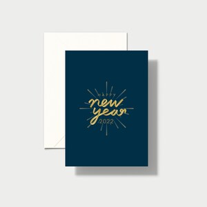 Juego de tarjetas de Feliz Año Nuevo / Juego de tarjetas de felicitación 2022 / Conjunto de tarjetas mínimas y simples / Color marino y dorado