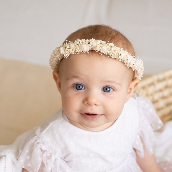 Haarband Baby | Trockenblumen Serie "Laura" | Trockenblumen | Babyshooting | Babyband | Haarschleife | Stirnband | Taufe