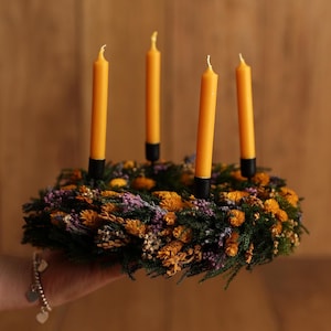 Advent wreath Dascha | Dried flower wreath | Christmas decoration Advent wreath yellow green purple | Dried flower Christmas decoration including candles