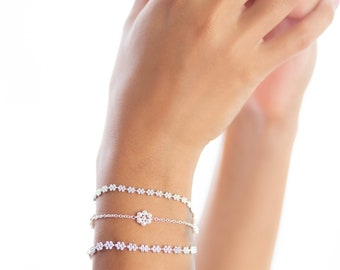 Armband Valentina, 925 Silber, Perlenkette Perlmutt, Blumenperlen, Armband echtes Silber mit Perlen, Brautschmuck Schmuckset Hochzeit