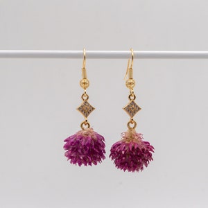 Earrings Sophie gold Earrings 24k gold plated with clover Earrings earring with flowers dried flowers Bridal Jewelry real flower image 1