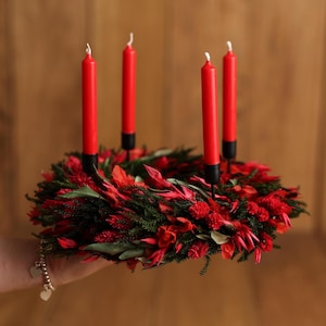 Advent wreath Nora | Dried flower wreath | Christmas decoration Advent wreath red green black | Dried flower Christmas decoration including candles