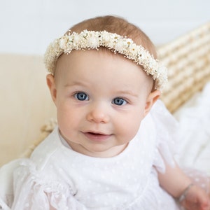 cinta para el pelo bebe Flores secas serie Laura flores secas tiro al bebé cinta de bebe lazo para el pelo Diadema Bautismo imagen 3