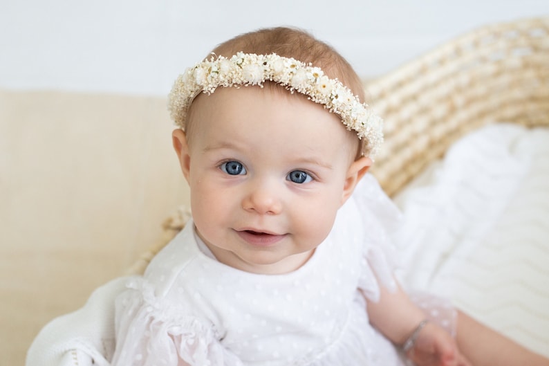 cinta para el pelo bebe Flores secas serie Laura flores secas tiro al bebé cinta de bebe lazo para el pelo Diadema Bautismo imagen 3