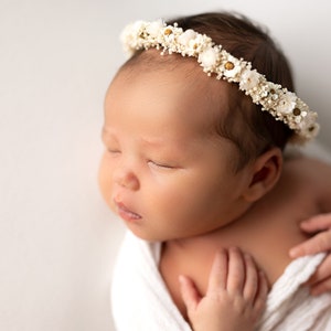 cinta para el pelo bebe Flores secas serie Laura flores secas tiro al bebé cinta de bebe lazo para el pelo Diadema Bautismo imagen 2