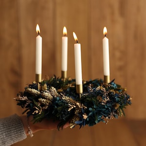 Advent wreath Emily | Dried flower wreath | Christmas decoration Advent wreath blue black gold | Dried flower Christmas decoration including candles
