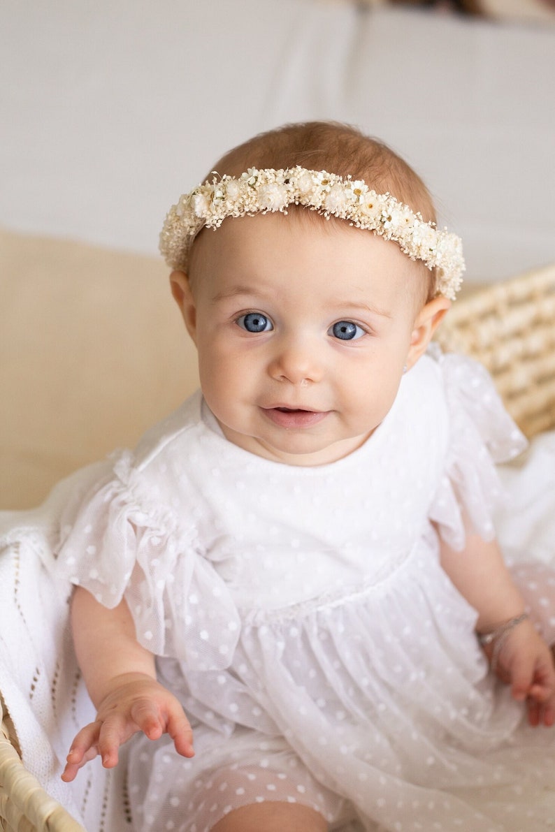 cinta para el pelo bebe Flores secas serie Laura flores secas tiro al bebé cinta de bebe lazo para el pelo Diadema Bautismo imagen 1