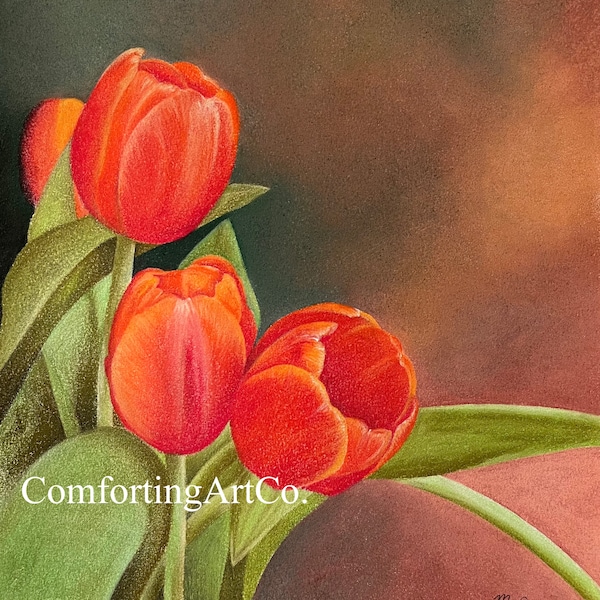 Soft pastel Orange Tulips bouquet, digital file, digital print, close up of spring floral bouquet