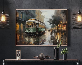 Spooky Streets of New Orleans Streetcar Art Print Haunted French Quarter Moody Louisiana Landscape Digital Painting Instant Download