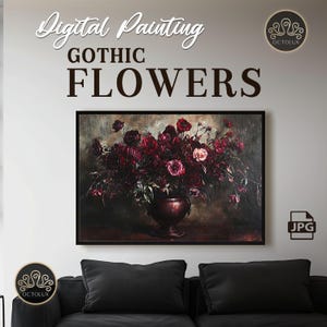 Gothic Red Flowers Print Dark Academia Black Rose Victorian Gothic Home Decor Digital Download Gothic Wedding Gift for Her Dark Aesthetic