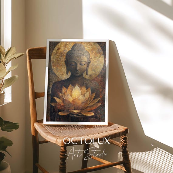 Golden Buddha Lotus Art Print: Zen Meditation Decor (Digital Download)