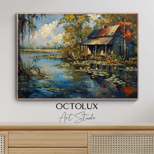 Louisiana Cajun Swamp Landscape Art Scenic Print of the Louisiana Bayou Printable Wall Décor Oil Painting Print