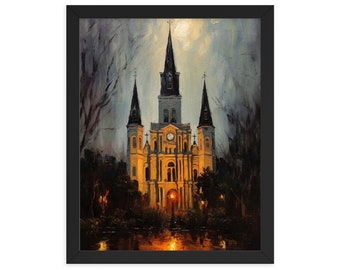 Arte de la catedral encantada de Nueva Orleans Cartel imprimible del arte del barrio francés de NOLA Luisiana Decoración de la pared de la iglesia encantada Impresión escénica