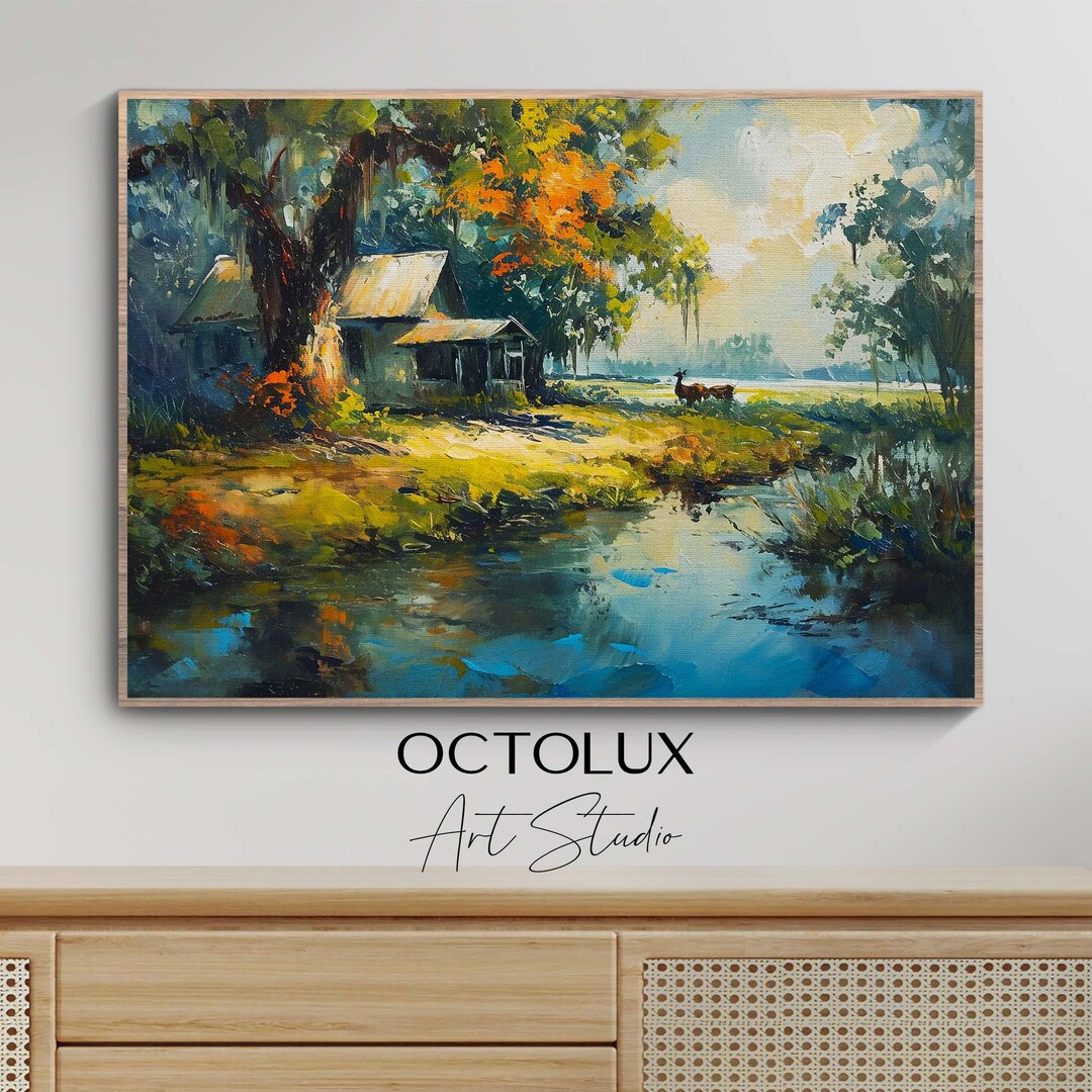 Bayou Cabin Art Print: Rustic Southern Landscape (digital Download) - Etsy