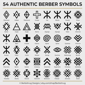 Berber Tattoo Designs Bundle – 54 Amazigh Symbols & Meanings | Kabyle Tribal Pattern PNG PDF | North African Digital Download