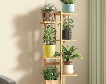 Tall Plant Stand for Indoor Plants Multiple, Bamboo 7 Tier 8 Potted Outdoor Plant Stand, Plant Holder Shelf Rack Corner Plant Stand