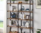 5 Tier Industrial Bookshelf, Rustic Wood Etagere Bookcase, Metal Tall Book Shelf with Open Shelving Unit (Rustic Oak, 51 Inch Wide)