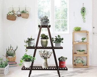 3 Tier Wood Plant Stand, Large Multi Tiered Plant Shelf for Multiple Plants, Indoor Flower Pots Stand, Outdoor Plant Shelves Rack Holder