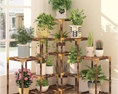 Plant Stand Indoor Outdoor, 12 Tier Corner Wood Plant Shelf Rack for Multiple Plants Large Plant Ladder Holder for Living Room Patio Porch