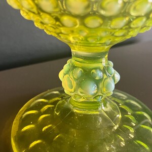 Imperial Glass Hobnail Footed Ivy Ball in Yellow Vaseline Glass