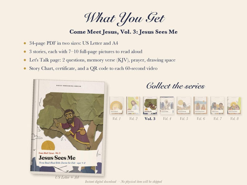 Zacchaeus Bible Story Book for Kids Printable, Blind Bartimaeus, Ten Lepers Read Aloud PDF, Sunday School Lesson, Come Meet Jesus Vol 3 image 5
