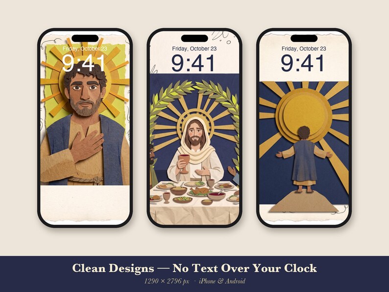 Glaubens-Wallpaper-Paket für iPhones, 6 biblische Geschichten als Hintergründe, christlicher Sperrbildschirm, Jesus-Schrift-Collage (sofortiger Download) Bild 3