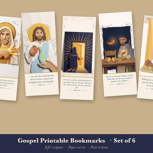 Printable Bookmarks Set of 6, Christian Bible Verse Bookmarks, Jesus Scripture Bookmark, KJV Paper Collage Art, Instant Download image 1