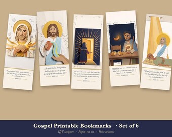 Printable Bookmarks Set of 6, Christian Bible Verse Bookmarks, Jesus Scripture Bookmark, KJV Paper Collage Art, Instant Download