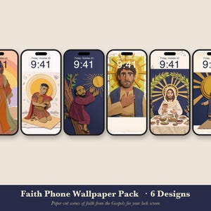 Glaubens-Wallpaper-Paket für iPhones, 6 biblische Geschichten als Hintergründe, christlicher Sperrbildschirm, Jesus-Schrift-Collage (sofortiger Download) Bild 1