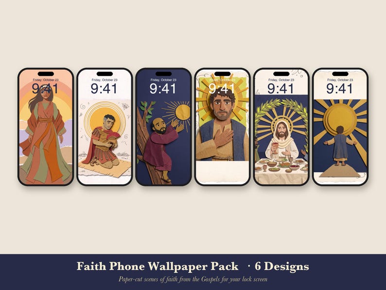 Glaubens-Wallpaper-Paket für iPhones, 6 biblische Geschichten als Hintergründe, christlicher Sperrbildschirm, Jesus-Schrift-Collage (sofortiger Download) Bild 1