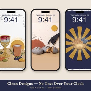 Bread & Wine Phone Wallpaper Pack, 6 Jesus Table iPhone Backgrounds, Christian Lock Screen, Bible Scene Paper Collage Instant Download image 2