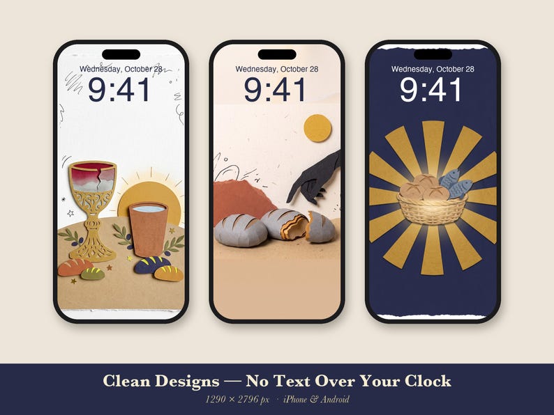 Bread & Wine Phone Wallpaper Pack, 6 Jesus Table iPhone Backgrounds, Christian Lock Screen, Bible Scene Paper Collage Instant Download image 2