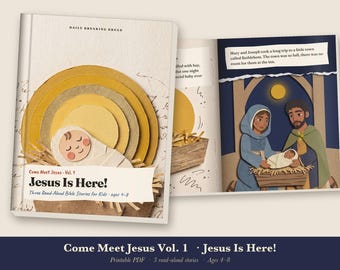 Christmas Bible Story Book for Kids Printable, Nativity Read Aloud PDF, Baby Jesus, Loaves and Fish, Sunday School, Come Meet Jesus Vol 1