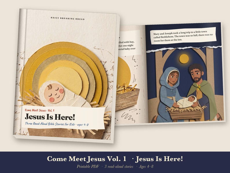 Christmas Bible Story Book for Kids Printable, Nativity Read Aloud PDF, Baby Jesus, Loaves and Fish, Sunday School, Come Meet Jesus Vol 1 image 1