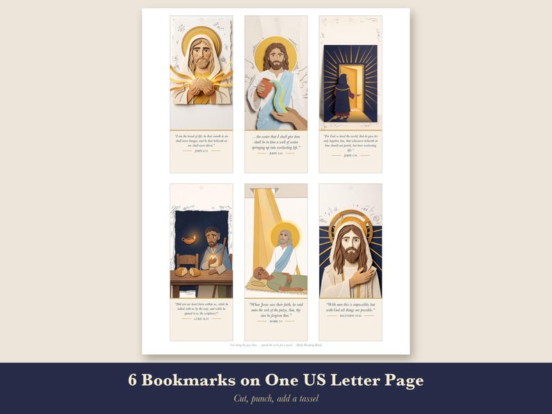 Printable Bookmarks Set of 6, Christian Bible Verse Bookmarks, Jesus Scripture Bookmark, KJV Paper Collage Art, Instant Download image 2