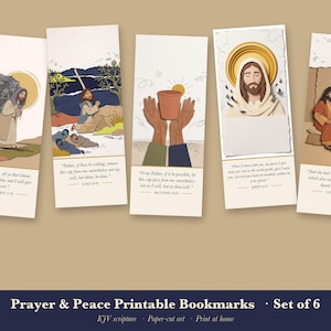 Prayer Bookmarks Printable Set of 6, Christian Bible Verse Bookmark, Peace Scripture, Gethsemane Mary Martha, Instant Download image 1