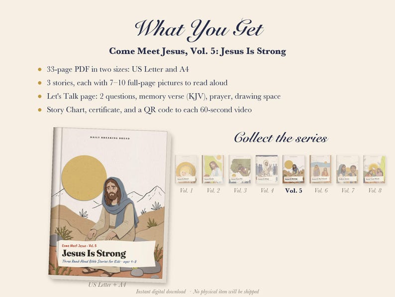 Jesus Is Strong Kids Bible Story Book Printable, Temptation of Jesus, Centurion, Man Born Blind Read Aloud PDF, Come Meet Jesus Vol 5 image 5