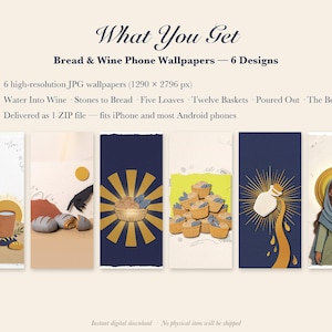 Bread & Wine Phone Wallpaper Pack, 6 Jesus Table iPhone Backgrounds, Christian Lock Screen, Bible Scene Paper Collage Instant Download image 4