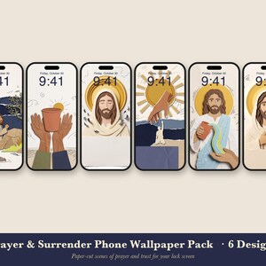 Prayer & Surrender Phone Wallpaper Pack, 6 Jesus Gethsemane iPhone Backgrounds, Christian Lock Screen, Bible Paper Collage Instant Download