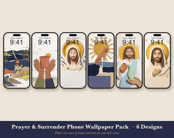 Prayer & Surrender Phone Wallpaper Pack, 6 Jesus Gethsemane iPhone Backgrounds, Christian Lock Screen, Bible Paper Collage Instant Download