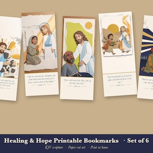 Healing Bookmarks Printable Set of 6, Christian Bible Verse Bookmark, Jesus Heals Scripture, Hope Encouragement Gift, Instant Download