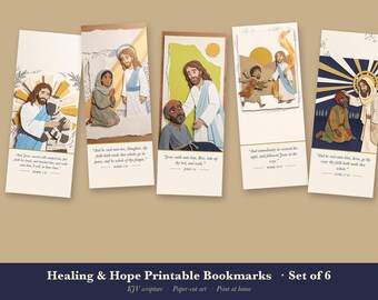 Healing Bookmarks Printable Set of 6, Christian Bible Verse Bookmark, Jesus Heals Scripture, Hope Encouragement Gift, Instant Download