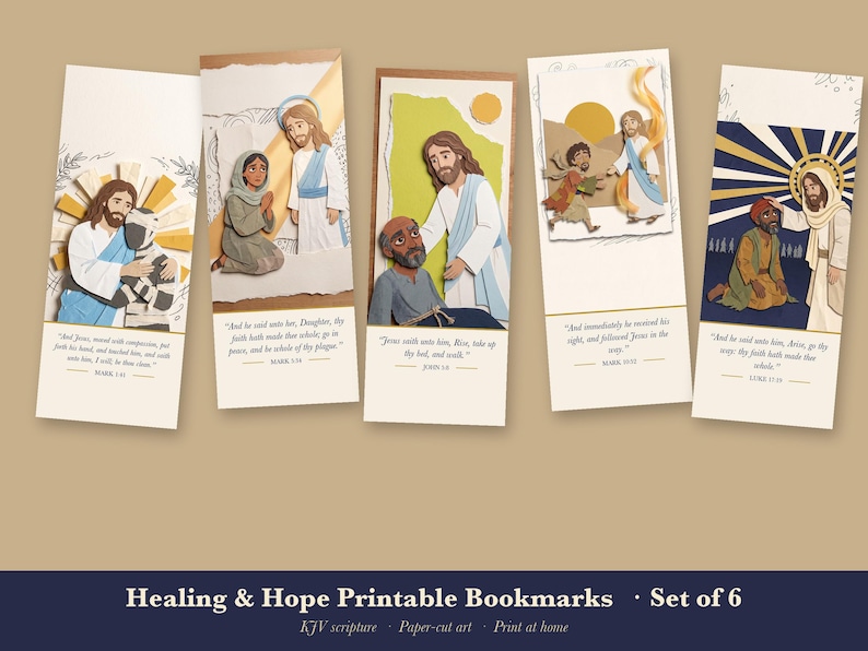 Healing Bookmarks Printable Set of 6, Christian Bible Verse Bookmark, Jesus Heals Scripture, Hope Encouragement Gift, Instant Download image 1