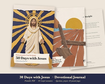 Diario devocional de 30 días imprimible, estudio bíblico cristiano en PDF, devocional del Evangelio de Jesús con páginas de diario, diario de oración, descarga instantánea.