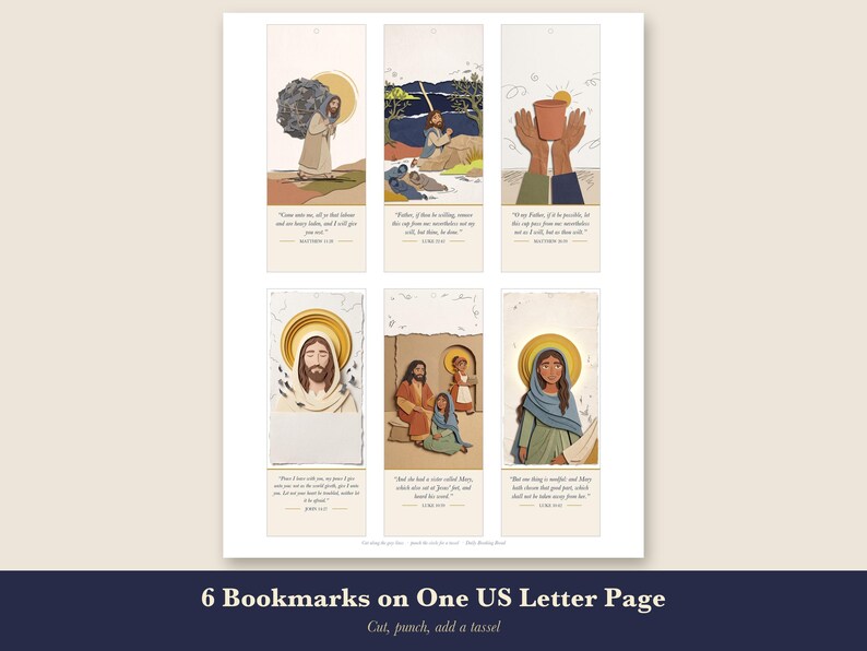 Prayer Bookmarks Printable Set of 6, Christian Bible Verse Bookmark, Peace Scripture, Gethsemane Mary Martha, Instant Download image 2